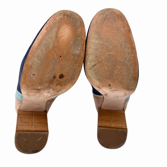 PAOLA FERRI BLUE BEIGE COLORBLOCK SUEDE ANKLE BOOTS W/ SIDE ZIPPER SZ 39 (8.5) - Picture 12 of 12